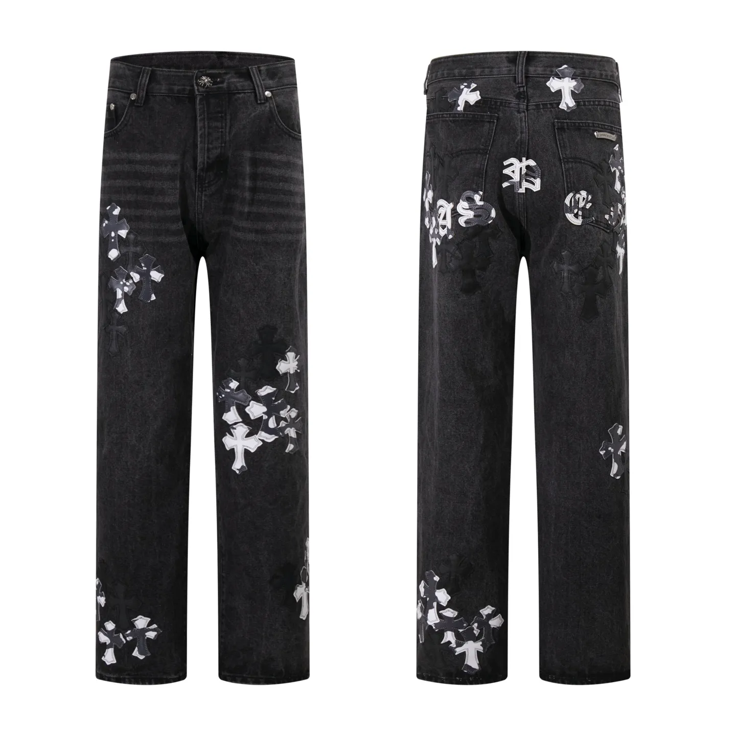 P260 Style No.: H902 Crow Heart & 𝐂𝐡𝐫𝐨𝐦𝐞 𝐇𝐞𝐚𝐫𝐭 ss25 zebra patchwork limited-edition patchwork jeans. Styles with different wash textures are very friendly to people with thin legs. The slightly flared version perfectly modifies the leg shape. The timeless and moderate length makes it easy to match and match. It is the basis for various styles and is a must-have in your wardrobe! The fabric is stiff but also makes the upper body soft without losing texture. The washing process is even more perfect. It is a must-have item for everyone! ! ! Washed wheat, hang tag, pants label, three labels complete Color: black Size: 28-30-32-34-36
